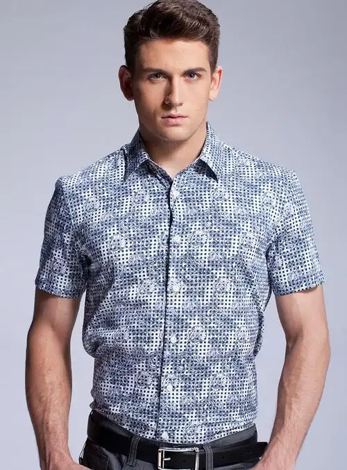 eliot艾里托 韩国印花短袖衬衫 男纯棉时尚休闲 md2104 红色印花 39