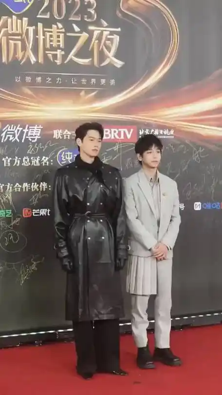 魏大勋穿着皮质长大衣,亮相红毯,这身高真的是惹人注目