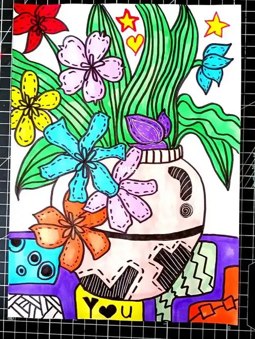 鸢尾花彩色线描创意画