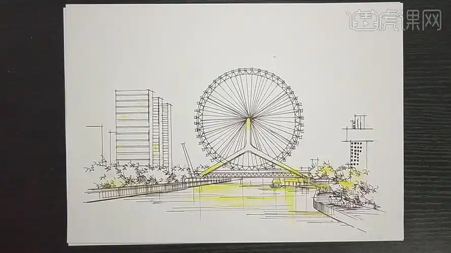 马克笔-天津之眼室外夜景表现-上色篇