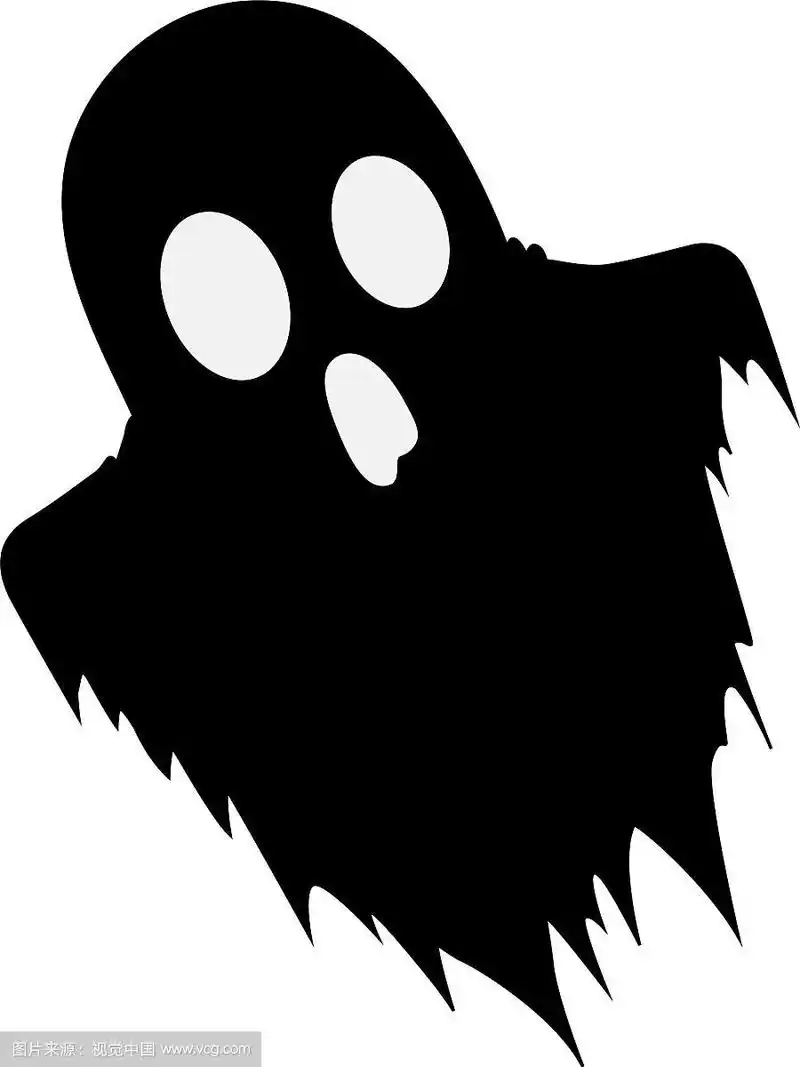 可怕的幽灵的黑色剪影孤立在白色