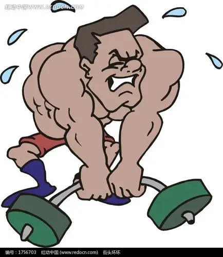 满头大汗的举重卡通人物