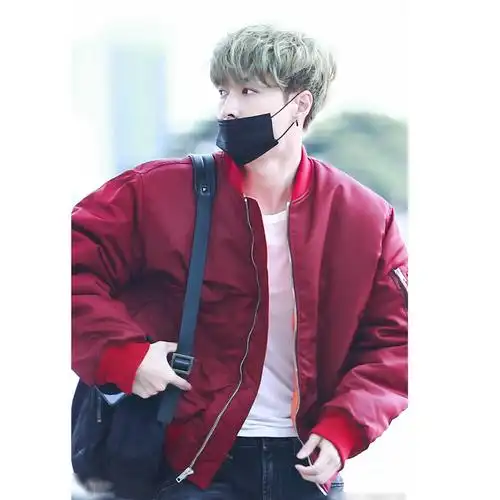 秋冬新款棉衣张艺兴机场同款红色外套男女刺绣绣花夹克