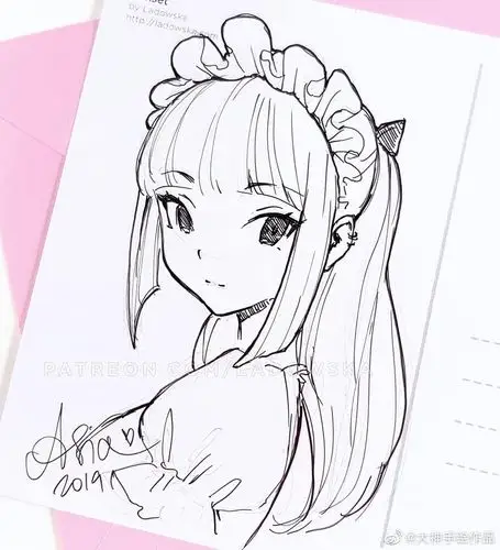 人物黑白动漫素材插画绘画线稿手绘女生男生长发短发转载二次元人