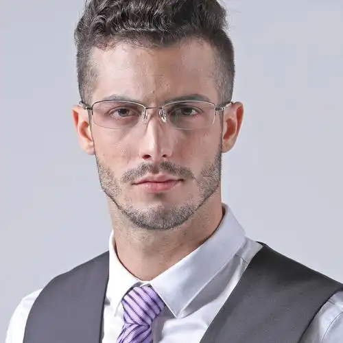 新款男士半框金属眼镜框宽腿记忆钛眼镜架时尚中年男士眼镜