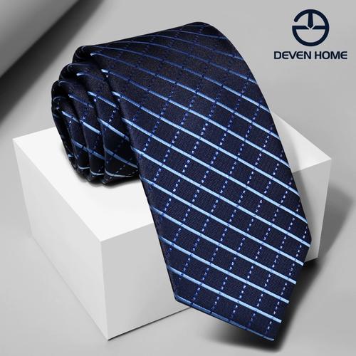 谛梵男装商务领带男正装8cm藏青色深蓝色格纹礼盒装职业上班领带