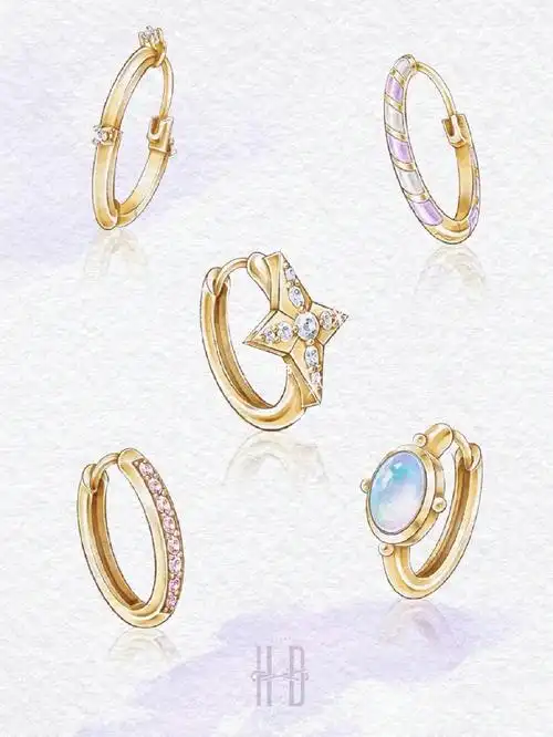 18k金原创耳环手绘