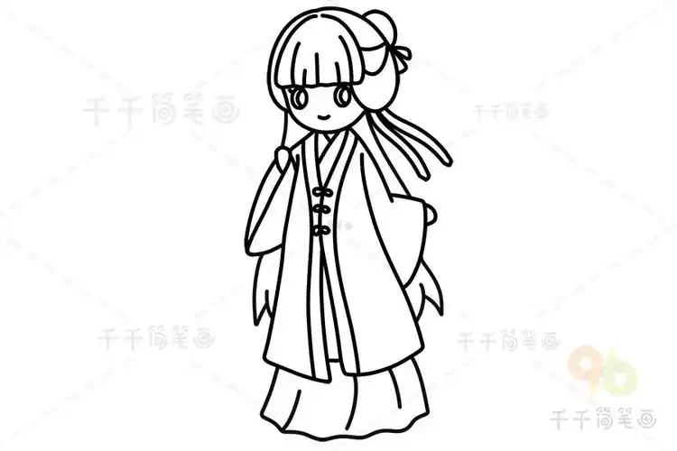教你画气质优雅的古代女孩简笔画