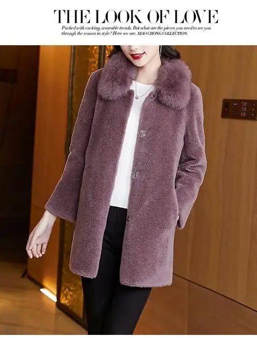 流行皮草中老年女装秋冬外套大码女装皮毛一体2021年新款女潮豆沙色m