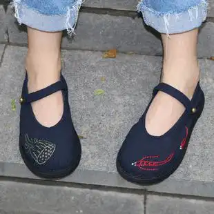 原创纯手工纳千层底布鞋女士圆头一字系带平底复古文艺绣花手工鞋可在