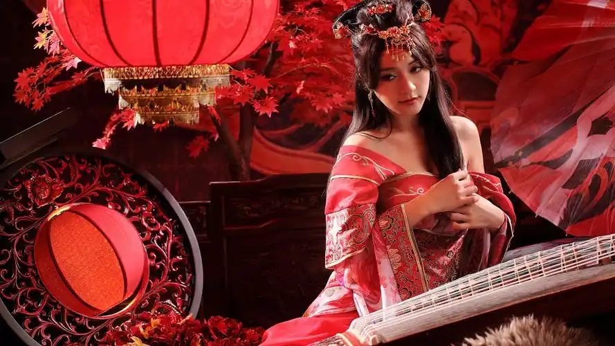 红色古风古典美女性感唯美电脑桌面壁纸