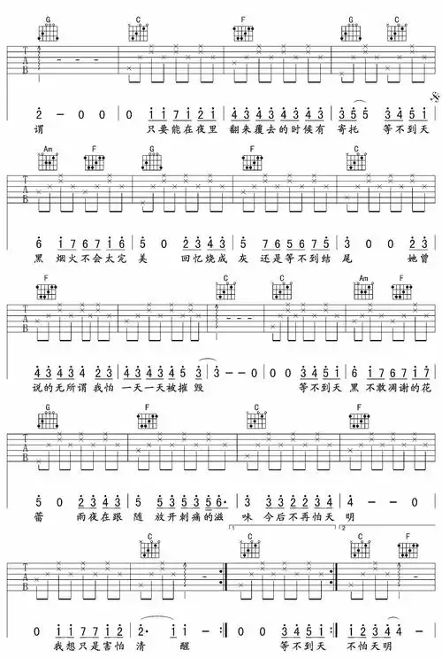 林俊杰她说吉他谱c调午夜吉他版