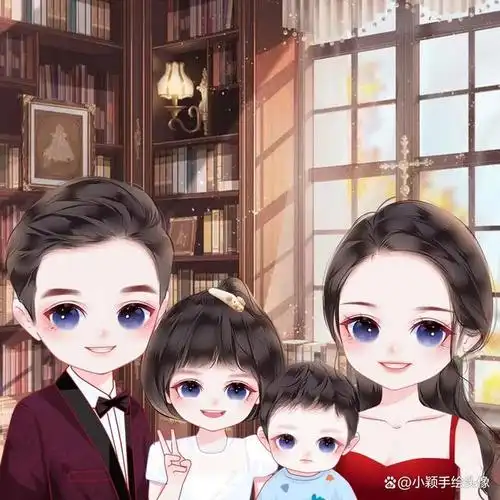 卡通全家福头像,一家四口漫画风手绘图片,可爱有个性