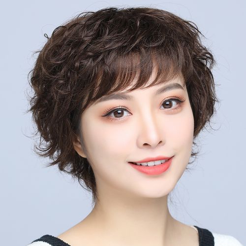 假发短发卷发真发全真真人发丝时尚妈妈发套中年日常整顶假发