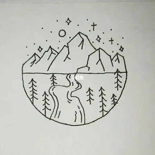 简笔画黑白风景画