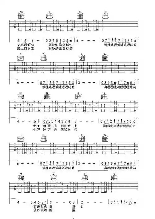 许巍《曾经的你》吉他谱(c调)-guitar music score-简谱网