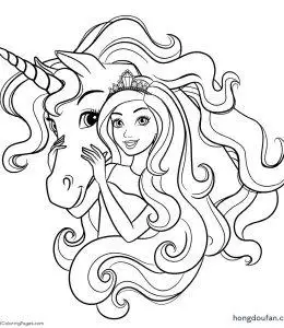 芭比公主抱着独角兽填色图片大全