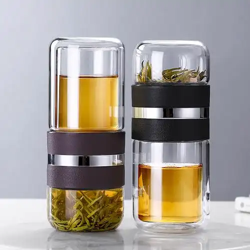 茶水分离泡茶茶杯双层玻璃杯可爱可爱家家用花茶玻璃杯