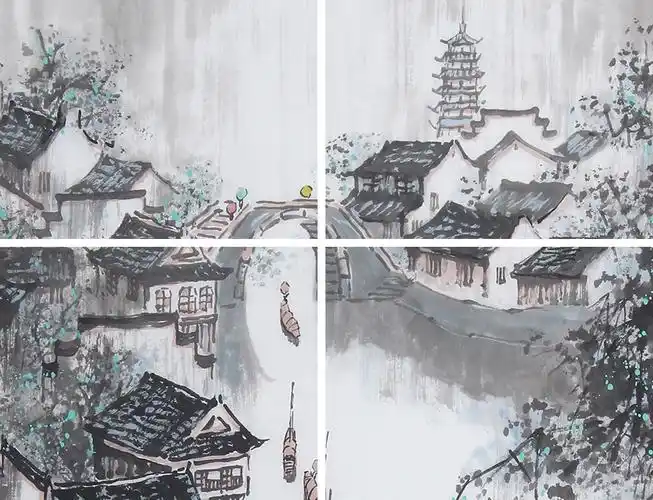 北京美协张春奇三尺竖幅江南风情山水《江南水乡》