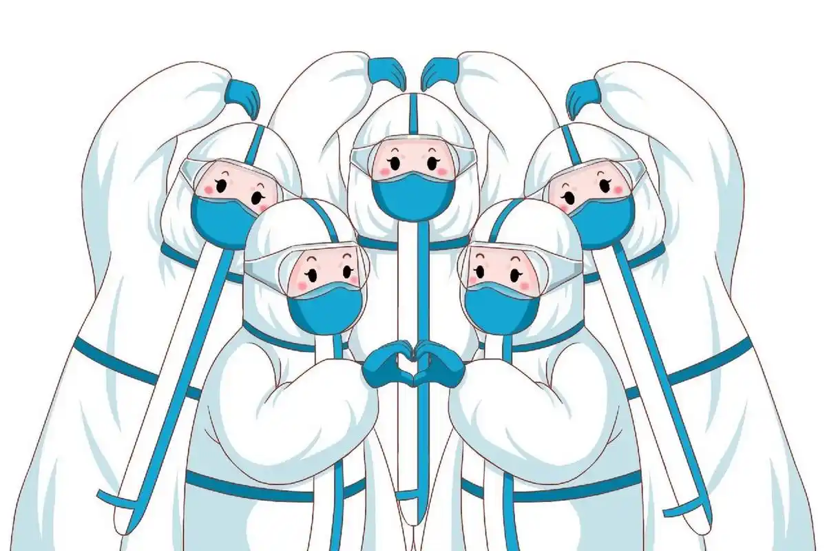 抗击疫情//插图分享 97医生防护人员相互加油 97医护人员穿着防护
