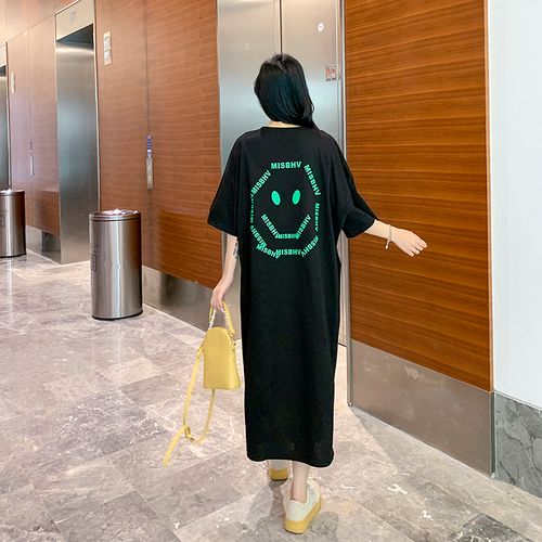 加大码女装胖mm夏装梨形身材微胖长裙纯棉短袖炸街裙子宽松懒人裙
