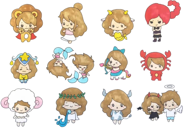 十二星座简笔画之一,从白羊座到处女座,都是超可爱的