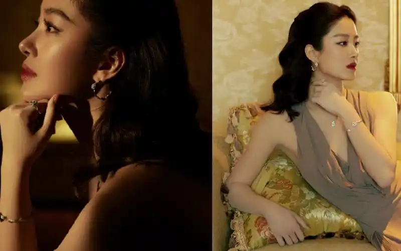 杨采钰卷发红唇搭礼服珠宝 风情万种好迷人