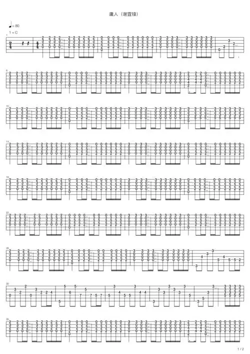 谢霆锋庸人谢霆锋吉他谱