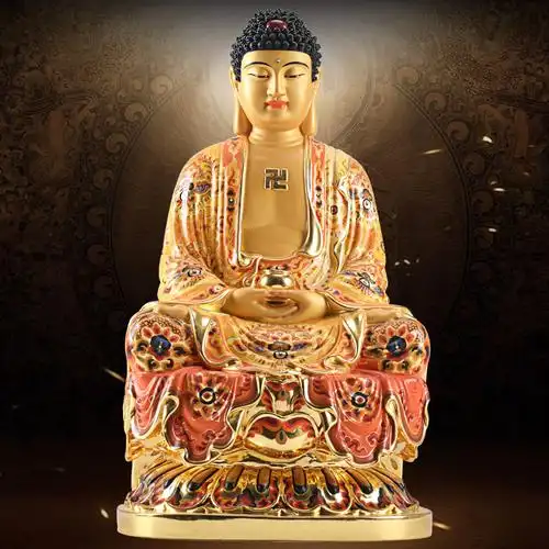 佛像台湾纯铜贴金彩绘如来如来佛佛祖家居供奉摆件
