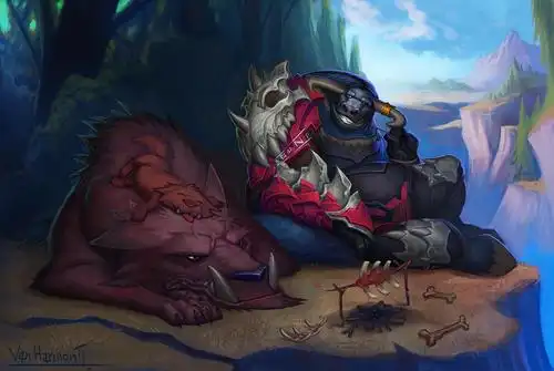 国外魔兽世界同人画作分享:大黑牛猎人