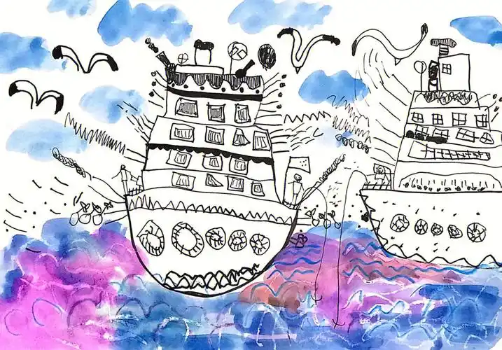 儿童创意美术  #画画的日常  #创意美术  #游轮  #游轮旅行