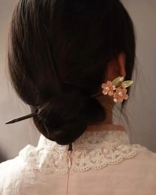 樱花发簪盘发丸子头古典国风旗袍头饰发饰