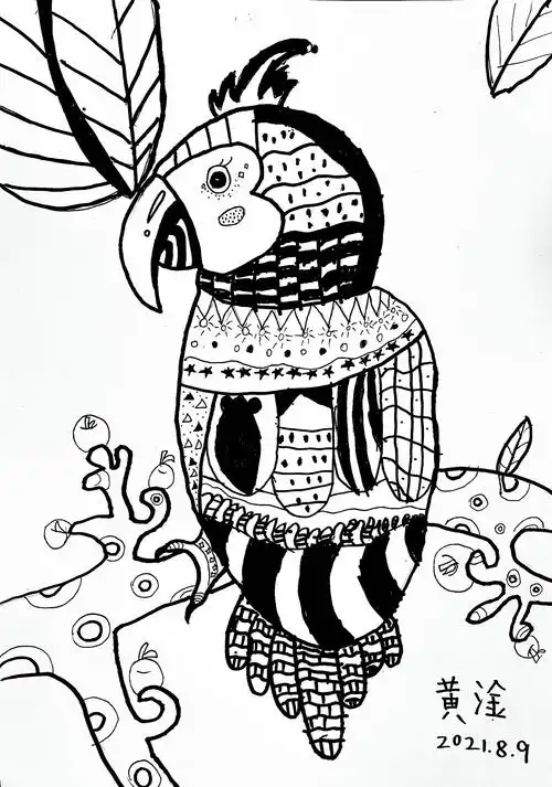 线描很幼稚超美的黑白装饰画跟着一根线条探索