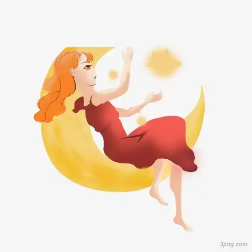 卡通手绘月亮女孩png素材透明免抠图片动植人物