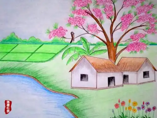 简单风景画儿童彩铅画