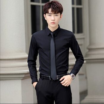 求职正装两白衬衣衬衫裤面试职业装毕业照定制黑色衬衣西裤领带皮带xl