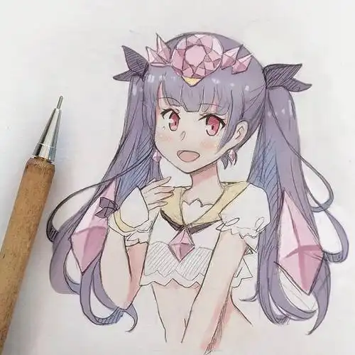 彩铅人物手绘临摹素材,一组可爱的动漫人物彩铅画