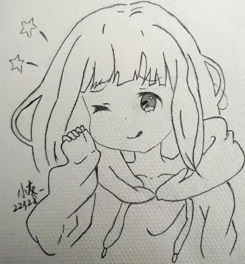 简笔画零基础临摹卖萌可爱动漫图教程75