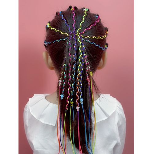 编发熙瓜彩绳女童头发云南舞台七彩渐变变色发饰