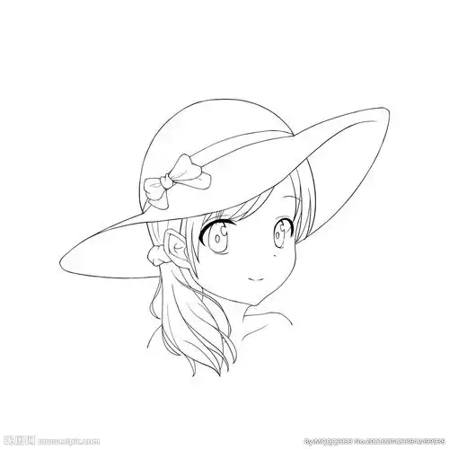 手绘二次元文静女孩头像线稿图片