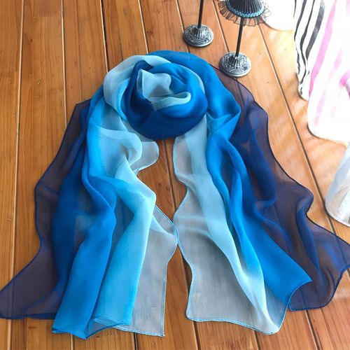 女款围巾春夏秋季柔软乔其纱巾蓝色渐变色广厂舞体型舞蹈丝巾拼色