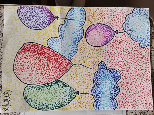 实验小学三年级九班学生《点彩画》美术作品分享