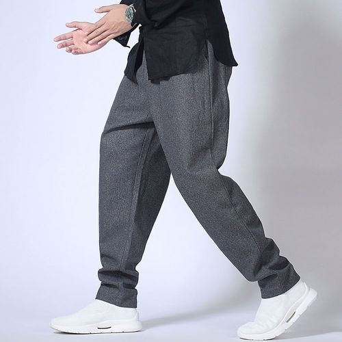 苏衿春男仕式宽松萝罗卜裤冬男士中加绒加厚呢裤子男中长裤裤定制