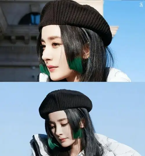 杨幂绿色挑染公主切造型_贝雷帽_活动_线下