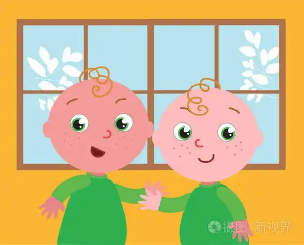 可爱的卡通双胞胎兄弟矢量插图