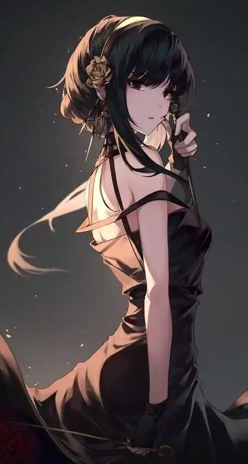 穿黑色裙子的美少女太惊艳了好看的插画图片