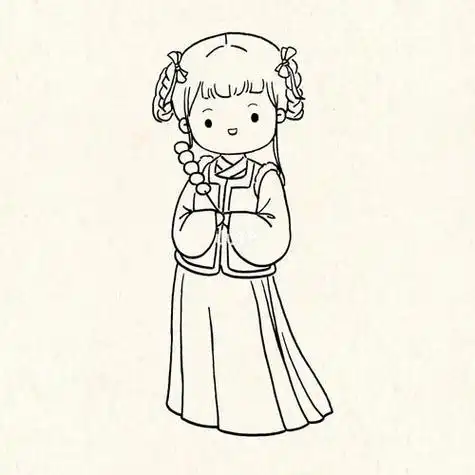 曲裾深衣 齐胸襦裙―阿蛊插画集【洛丽塔】美术生手绘"汉服简笔画汉服