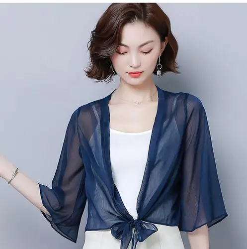 披肩夏季外搭配裙子的上衣雪纺防晒开衫夏薄短款宽松仙女森女外套