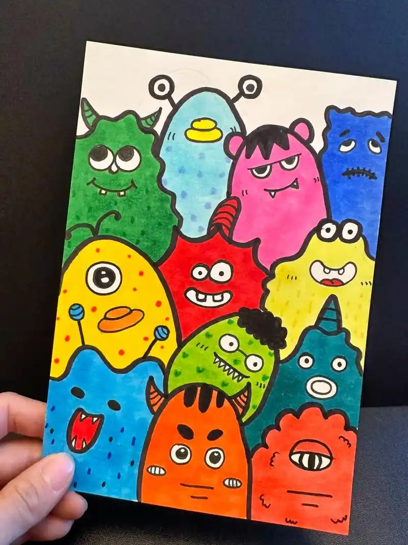 零基础简笔画|彩色的小怪兽.