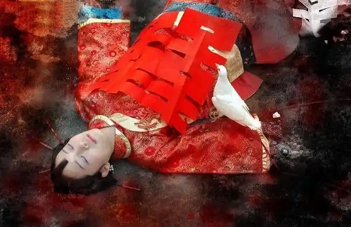 太平间里并排躺着四个穿着雪白婚纱的新娘和一个穿礼服的新郎